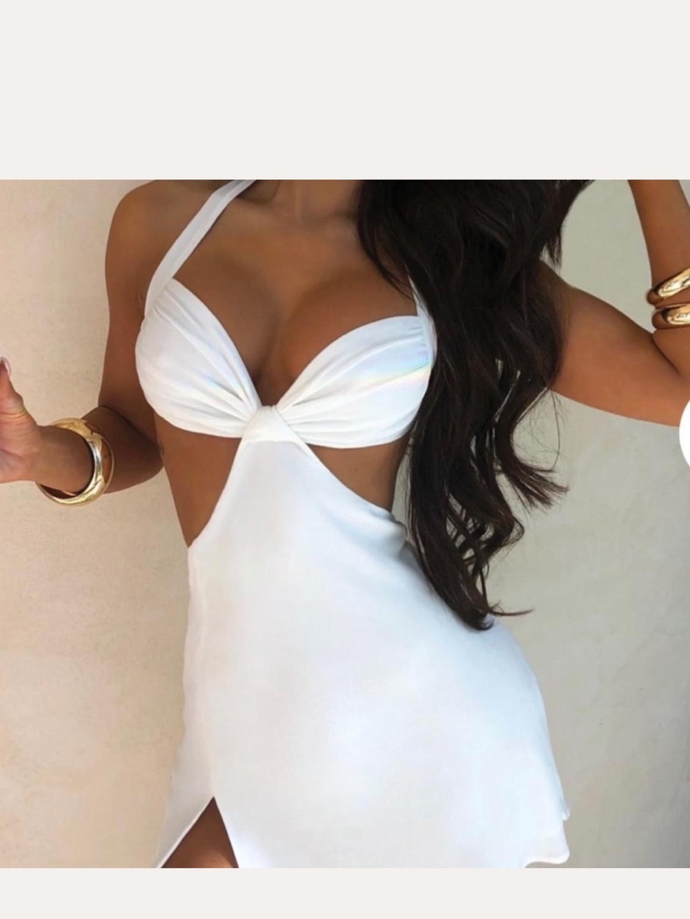 Twist Front White Halter Cutout Mini Dress